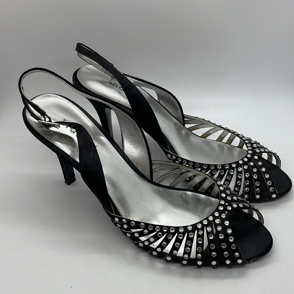 Maripe High Heel Sandals Women’s Size 9 Black with Rhinestones